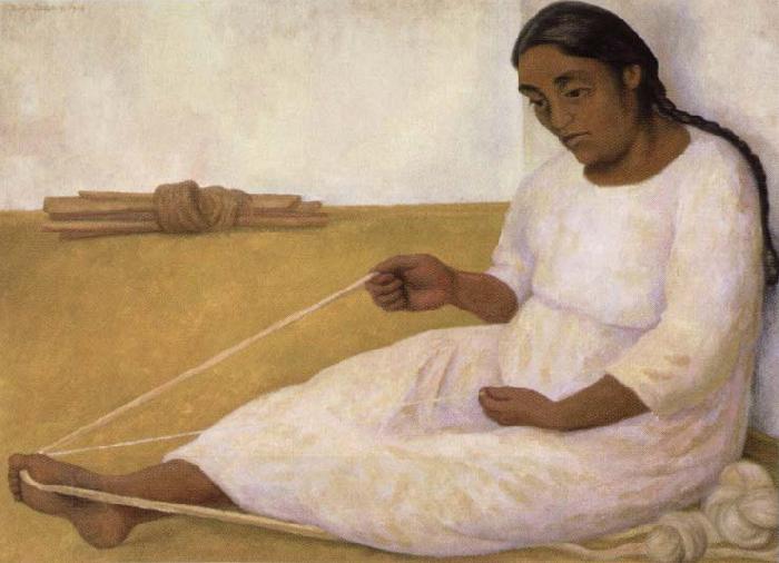 Diego Rivera indian spinning China oil painting art